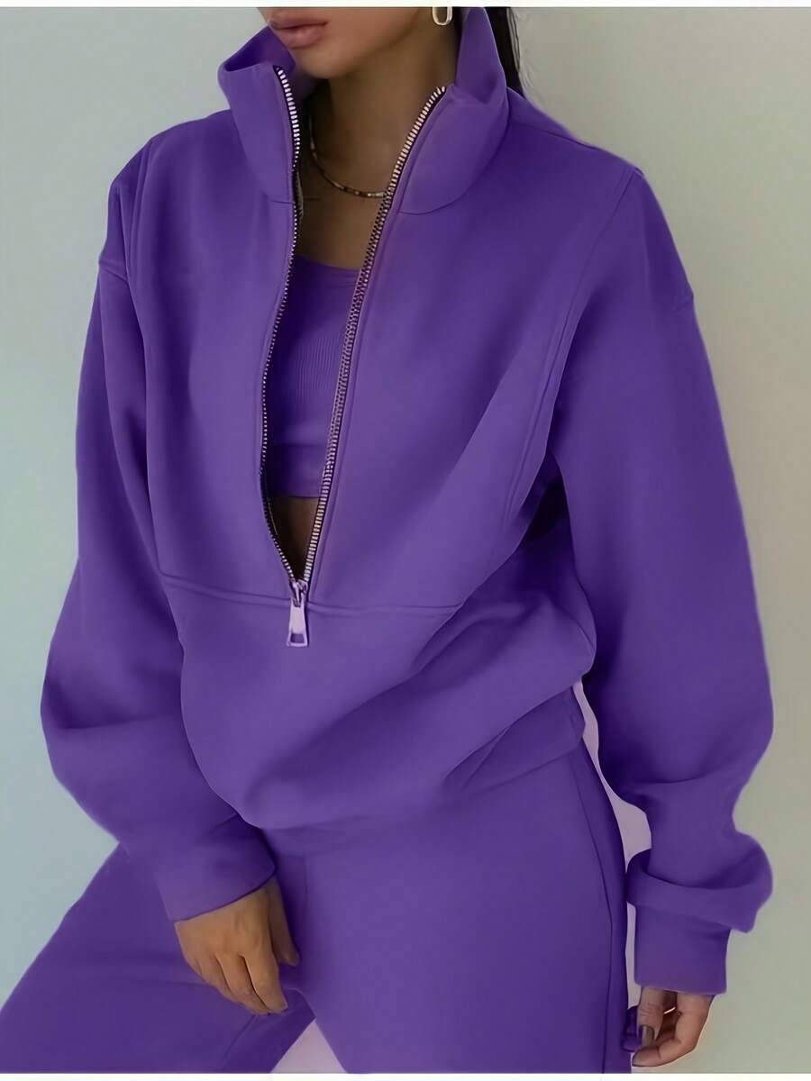 Women's Two-Piece Set Sweatshirt Fleece Sports Street Casual Fashion Outfit For Women - 紫色 - 查看 1