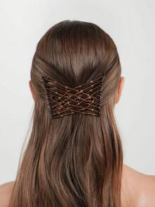 1pc Mesh Rice Bead Hair Comb Women's Bun Maker Fashion Faux Crystal Beaded Hair Comb Bun Styling Hair Clip Hair Accessory Double Row Elastic Magic Hair Comb Daily Quick Bun Hair Comb - Multicolor - View 5