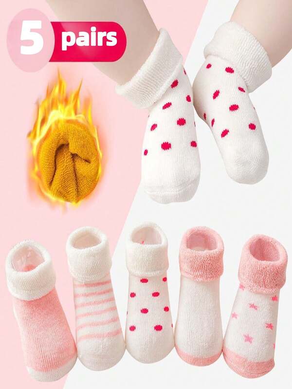 5 paires de chaussettes bébé, chaussettes épaisses et chaudes pour tout-petits garçons et filles, chaussettes de bain pour bébés, chaussettes mi-mollet pour bébés en hiver
