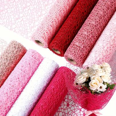 1 pieza Papel de regalo con estampado floral, Papel de regalo de malla jacquard rosa con estampado floral, Suministros de empaquetado de ramos de flores para floristerías, regalos de cumpleaños, bodas y San Valentín