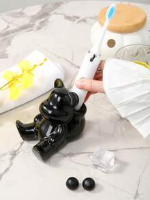 1 Peça Suporte para Escova de Dentes e Organizador de Maquiagem em Formato de Urso Cerâmico, Acessório de Banheiro Útil