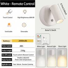 1 pieza Foco inalámbrico magnético con siete modos de color, brillo ajustable, batería recargable de 2000mAh, fácil instalación y control de interruptor táctil, luz de pared inalámbrica para decoración del hogar