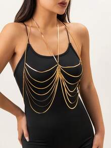 1pc Glamorous Sexy Metal Fine Chain Tassel Sequin Shawl Body Chain, Fashionable Luxurious, Suitable For Wedding, Party, Casual, Street Style, Beach Holiday, Couples, Holiday, Birthday, Versatile Charm Jewelry Body Chain Gift - Body Chain - View 10