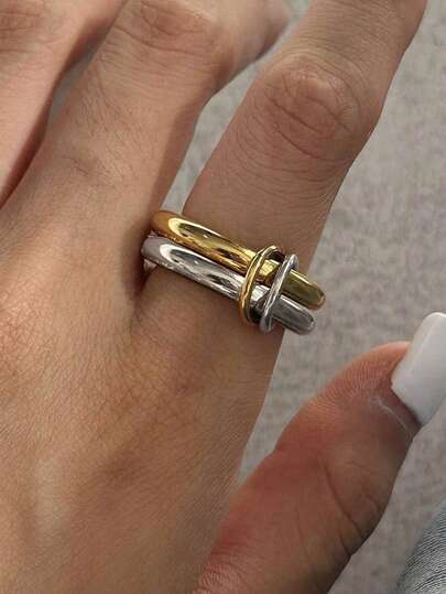 Einzigartiges Design aus rostfreiem Stahl Doppelschicht Zweifarbiger Ring, geeignet als wasserdichter goldener Modeaccessoire Schmuck für Frauen