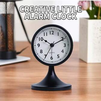 1pc 3.14*4.96inch Nordic Metal Round Alarm Clock, Vintage Creative Silent Table Clock, Student Bedside Nightlight Clock, Room Decor, Home Decor (Without Battery Delivery)