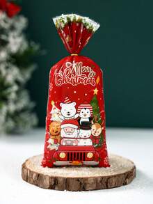 100pcs Christmas Gift Bags, Christmas Animal Driving Pattern Plastic Bags, Gift Packaging Bags, Christmas Party Candy Bags, Merry Christmas Decorations, Christmas Family Gathering Gift Wrapping Supplies, Christmas Small Gift Bags, Christmas Kitchen Packaging Supplies, 2026 New Year Decor, Christmas Party Supplies, Xmas Gifts, Party Favors