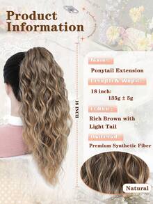18英寸多层马尾接发，爪夹式蓬松浓密水波纹假马尾假发，柔软自然，适合女性（深棕色带浅色马尾）接发 - 挑染棕色 - 查看 2