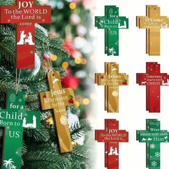 12pcs Christmas Decoration Cross Wooden Hanging Ornaments Party Decorations Holiday Supplies Tree Ornaments Garden Decorations, Christmas Home Decoration Christmas Decorations Room Decor