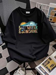 180g pure Cotton Salt Water &amp; Sunshine Shirt, Seashell Shirt, Summer Vacation Shirt, Beach Trip Shirt, Cruise Shirt, Vacay Mode Shirt, Beach Life Shirt female designer clothes Soft Slightly Top For Everyday Wear Unisex Comfortable Versatile graphic streetwear - Negro - Ver 3