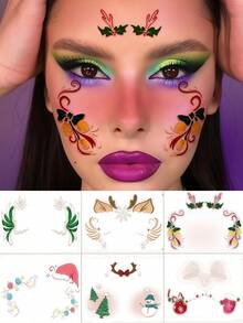 6 Blatt Weihnachts-Gesichtstattoos, Weihnachtsmann-Hut Aufkleber, Rentier-Gesichtstattoo, Hirsch-Gesichts-Make-up, wasserfeste Weihnachts-Make-up-Aufkleber für Festivalferien, Weihnachtsdekorationen
