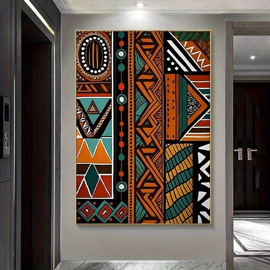 Modern Abstract African Art Canvas Print, Frameless Wall Decor For Living Room & Bedroom - A - View 1