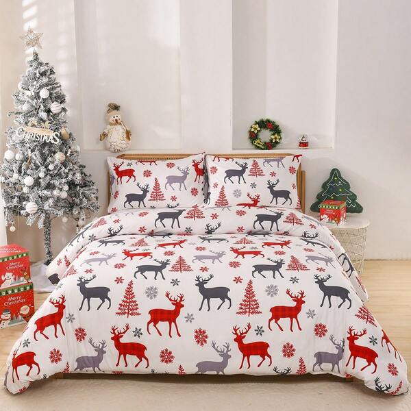 3pcs Christmas Tree & Geometric Pattern Soft Comfortable Duvet Cover Set (1*Duvet Cover + 2*Pillow Shams, No Filling)