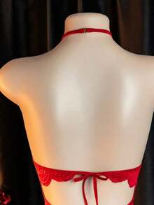 Sexy Lingerie, Crotchless Design, Lace Skeleton Jumpsuit, Elegant Women's Jumpsuit, Bed Temptation Clothes For Outgoing Party Fun - 紅色 - 查看 7