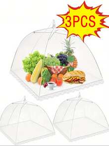 1pc White Foldable Mesh Food Cover Net For Dining Table, Anti-fly Dustproof Kitchen Outdoor Picnic Dish Cloche