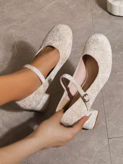 Shiny Patent Leather Thick Heel Round Toe Red High Heels Foromen, Fashionable Ankle Strap Mary Jane Shoes, Comfortable Forndoor/Outdoor Party, Warm And Stylish Faux Suede Lining Bohemian Style Black High Heels, Runs One Size Large - Size Down Forerfect Fit