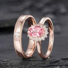 2Pcs/Set Dazzling Women's Fashion Zirconia Wedding Jewelry Ring Set Romantic Bride Engagement Wedding Band Anniversary Christmas Gift Banquet Birthday Gift Party Ring Size 5-11# - 玫瑰金 - 查看 2