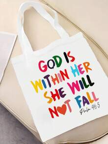 1 pieza Bolso de mano con estampado de letras colorido, gran capacidad con doble asa de hombro, adecuado para uso diario, escuela, compras, actividades al aire libre