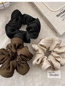 3 peças de elásticos de cabelo vintage de cetim elegantes, elásticos para coques, rabos de cavalo, sem danos, cabelos cacheados, elásticos de cabelo, acessórios para cabelos cacheados - Multicolorido - Ver 10