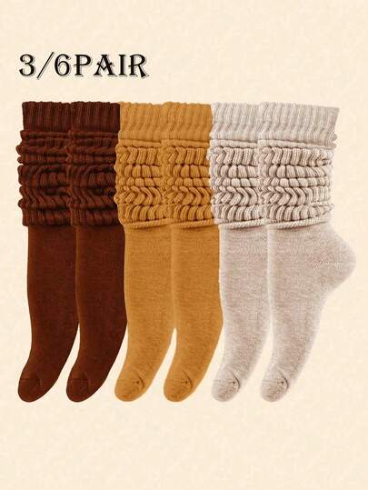 6/3/1 pares de calcetines de media caña para mujer de otoño/invierno, calcetines largos multicapa, calcetines de punto casuales, calcetines tobilleros para mujer, calcetines de ocio, color Maillard