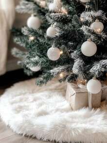 1 قطعة تنورة شجرة عيد الميلاد من الفرو الناعم الأبيض النقي، ذات ملمس ناعم لديكور أعياد الميلاد، تنورة شجرة الأعياد لخلق جو احتفالي، ديكور حفلة الأعياد، سجادة مطبخ لديكور عيد الميلاد - أبيض - مشاهدة 1