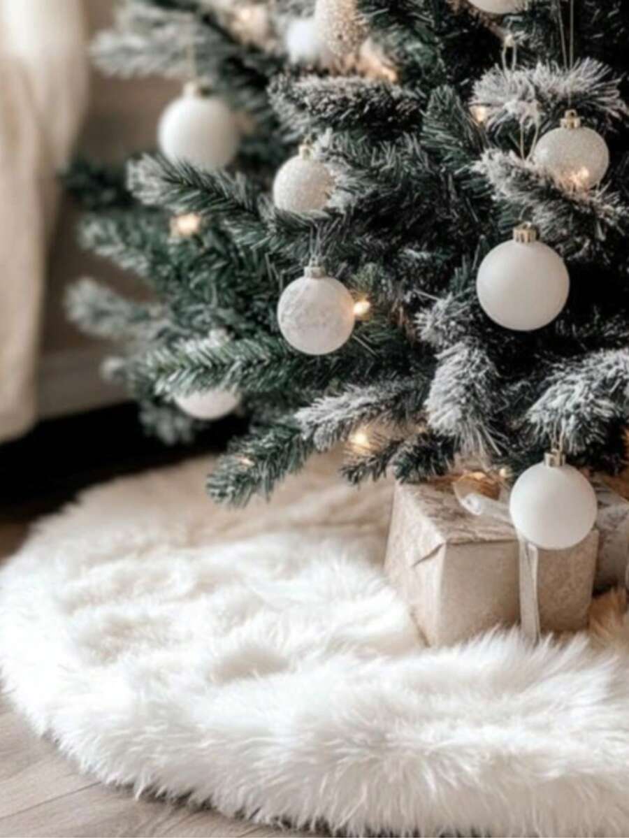 1 قطعة تنورة شجرة عيد الميلاد من الفرو الناعم الأبيض النقي، ذات ملمس ناعم لديكور أعياد الميلاد، تنورة شجرة الأعياد لخلق جو احتفالي، ديكور حفلة الأعياد، سجادة مطبخ لديكور عيد الميلاد - أبيض - مشاهدة 1