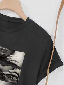 Summer Short Sleeve Round Neck Graphic Print-Shirt Graphic-Shirts Women Loose And Comfortable Tops - 黑色 - 查看 5