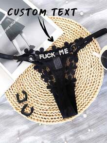 1Pc Women Personalized Name Pendant Thong, Custom Fashion Intimate Apparel & Unique Gift - màu đen - Xem 10