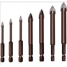 Set di 7 punte per trapano in vetro, punte per trapano per piastrelle da 3-12 mm, punte per trapano in ceramica, set per specchio e porcellana - Castano - Visualizzare 4