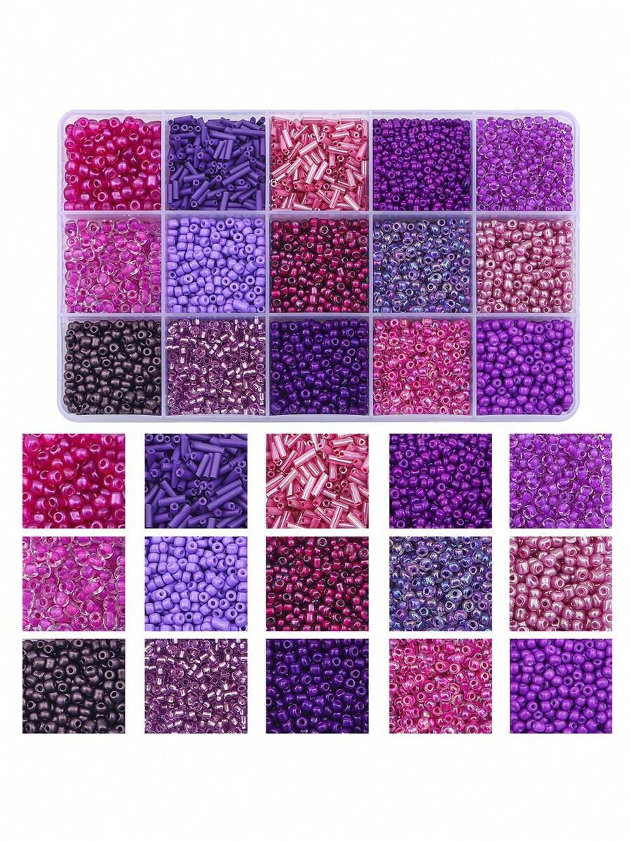 beadia Mix 15 Color Glass Seed Beads Tube Beads Glass Bugle Beads Loose Kit For Jewelry Making DIY Craft Beading (Deep Purple) - Dark Purple - View 1