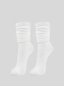 5 Pairs Of Autumn And Winter Women's Mid Length Socks, White, Sports And Casual Socks(No Cardboard)