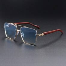 Unisex Frameless Modern Sunglasses, Oversized Contrast Color Elegant Casual Suitable For Daily Commute, Driving, Lightweight & Transparent, All Season