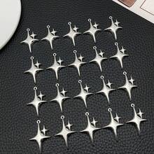 10/20/30pcs Silver Four-Pointed Star Charm Alloy Fashion Star Pendant For DIY Bracelet Necklace Earrings Jewelry Making Craft Accessories 22x34mm - Antique Silver - View 7