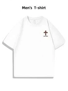 PLUS SIZE Men's Tshirt Christian Cross GodWins , Men's Double-Sided Printed Fashionable Casual Crew Neck 220gsm Pure Cotton T-Shirt(1 PC)