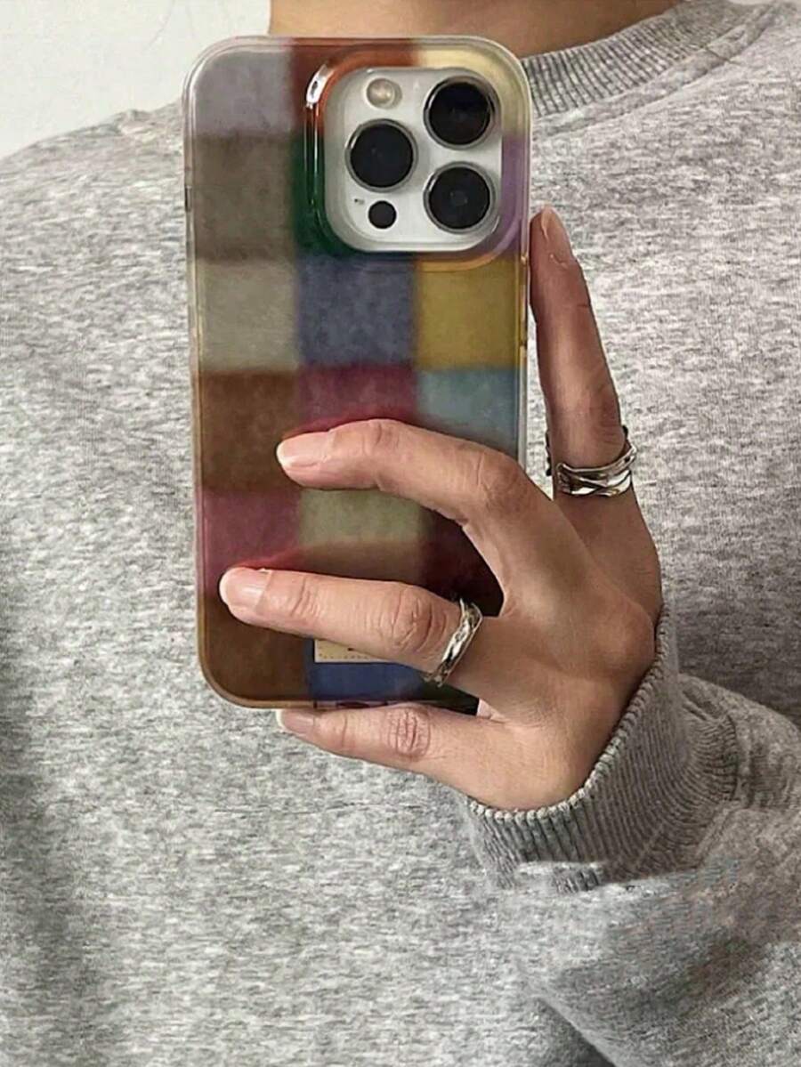 Retro Colorful Plaid Phone Case Compatible With Iphone 16 Pro Max, 15, 14 Pro/13, 12, 11XR, Shockproof Frosted Texture, Autumn/Winter
