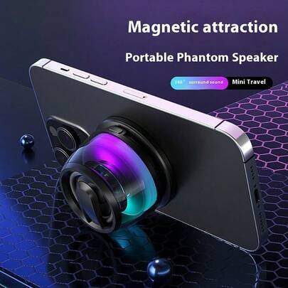 Portable Bluetooth Speaker, Magnetic Bluetooth Amplifier With RGB Lights, Magnetic Phone Holder, Stereo Surround Sound, And Subwoofer