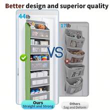 1PC Over-The-Door Organizer With 5 Large Pockets & 5 Mesh Side Pockets - Door Shelf & Clear Window Design - Anti-Tilt 44lb Capacity - For Bedroom/Bathroom/Pantry/Nursery - Xám - Xem 2