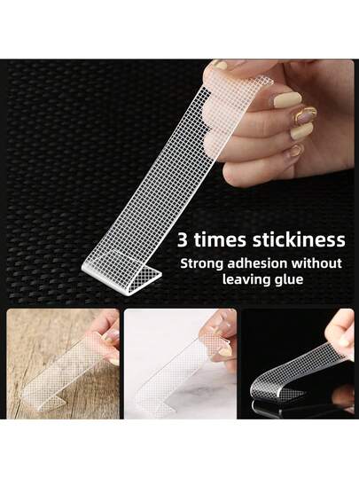 1/2/4卷升级版网状纳米双面胶带，可重复使用且可水洗，1米至5米可选，厚实透明高粘度胶水，适用于墙面装饰、地垫、挂钩和置物架（承重20公斤）