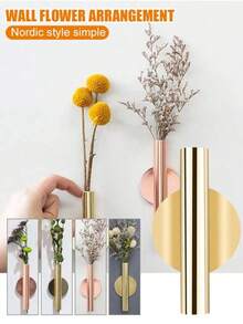 1/2pcs Nordic Style Wall Hanging Vase, Creative Wall Decor, Glass Hydroponics Vase, Floral Planter, Living Room Entrance Decoration, Home Decor, Hanging Vase, Modern Iron Frame, Dried Flower Vase, Wall Mounted Room Decor Glass Vase