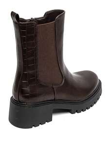Bottines Femme En Simili Cuir Avec Effet Croco – Talon Bloc Confortable - Brown - View 5