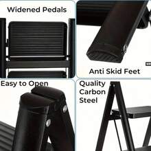 2-Step Folding Ladder With Wide Non-Slip Steps, Ideal For Home And Kitchen, Lightweight And Portable, With Sturdy Frame, Modern Design, Durable Construction - Black - View 6