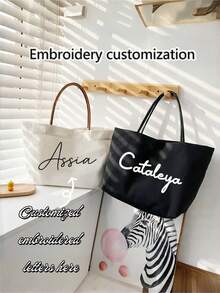 1pc Customized Name Tote Bag - Large Capacity With Buckle Design, Suitable For Bridesmaid Gift, Travel, Valentine's Day And Christmas Gift - Multicolor - View 2
