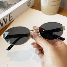 Fashionable Gold-Rimmed Oval High-End Stylish Women's Sunglasses, Simple Elegant PC (Polycarbonate) Unisex Lightweight & Transparent, Suitable For All Seasons