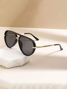 Przene 1pc Unisex Pilot Frame Fashion Classic Oversized Street Style Retro Metal Fashion Glasses - Black - View 1