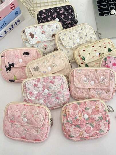 1Pc Cute Floral Print Coin Purse Lipstick Storage Bag Cartoon Short Wallet Card Holder Storage Bag Money Bag Kawaii Plush Coin Purse Cute Mini Coin Bag Pouch Sanitary Napkin Storage Bag Portable Wireless Earphone Earphone Protective Case Wireless Earphone Earphone Protective Case,Gifts For Family & Friends, Valentine's Day,Thanksgiving, Bridesmaid Wedding, Christmas Cable Organizer Electronic Organizer Waterproof For Travel For Tech For Women For Men