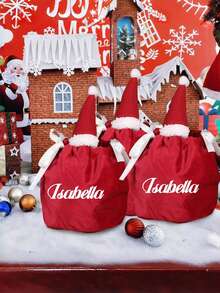 1 Peça Sacola de Presente de Natal Personalizada, Acessórios de Enfeite de Natal Personalizados, Artesanato de Letra em Relevo Feito à Mão, Suprimentos de Presente de Natal Criativos, Sacola de Maçã de Veludo de Natal, Bolsa de Cordão de Véspera de Natal, Sacola de Presente de Natal, Suprimentos para Festa de Feriado, Presentes de Família, Sacola de Presente de Natal para Crianças, Sacola de Doces.