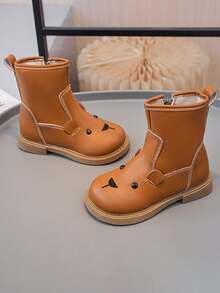 1 Pair White 3D Animal Decor Children's Boots, Boots, Cute Solid Color Stylish Girls/Boys Boots, Quality PU Upper, Comfortable Lining, Thick Sole, Suitable For 3-15 Years Old Girls Students Daily, Party, Autumn/Winter New Arrival