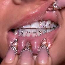 38pcs Butterfly & Rhinestone Colorful Tooth Jewelry Set, Y2K Geometric Pattern Super Shiny Tooth Accessories, Suitable For Daily, Party, Holiday, Unisex (No Glue Included)