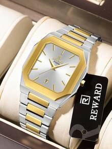 REWARD REWARD Men's Quartz Watch Business Fashion Style Timing Calendar Luminous Hands Multi-Functional Men Wristwatch High Quality Gift Classic Design Stainless Steel Watch Band