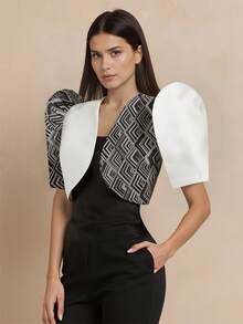 Amyenjoylife Modern Filipino Style Summer Women's Elegant Fashionable Personality Patchwork Puff Sleeve Cardigan Shawl Top, White Blouse - White - View 1