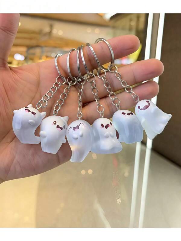 6 قطع سلسلة مفاتيح شبح كرتوني يضيء في الظلام، قلادة هالوين ثلاثية الأبعاد، تعليقة حقيبة جميلة، هدية تذكارية للحفلات